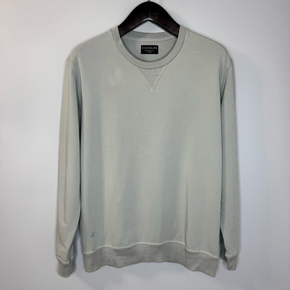 Goodlife GQ Terry Crew Neck Sweatshirt Preppy Casual Beige Cotton Size M